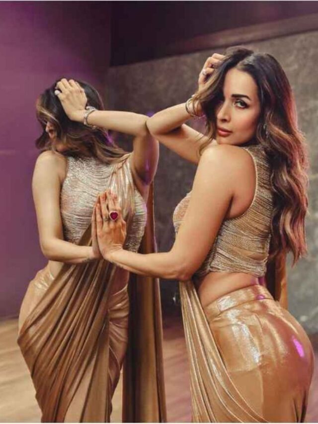 Malaika Arora serves golden diva vibes in Sonaakshi Raaj’s liquid gold saree with tasseled blouse