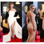 Taylor Swift’s Look In 66th Grammy Awards with Schiaparelli Gown and Black Opera Gloves